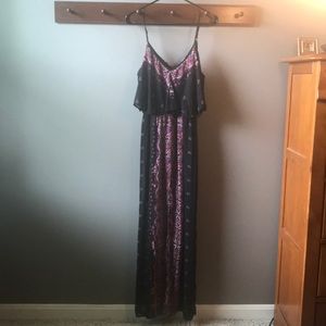 Express Sheer Patterned Maxi Dress Front Slit